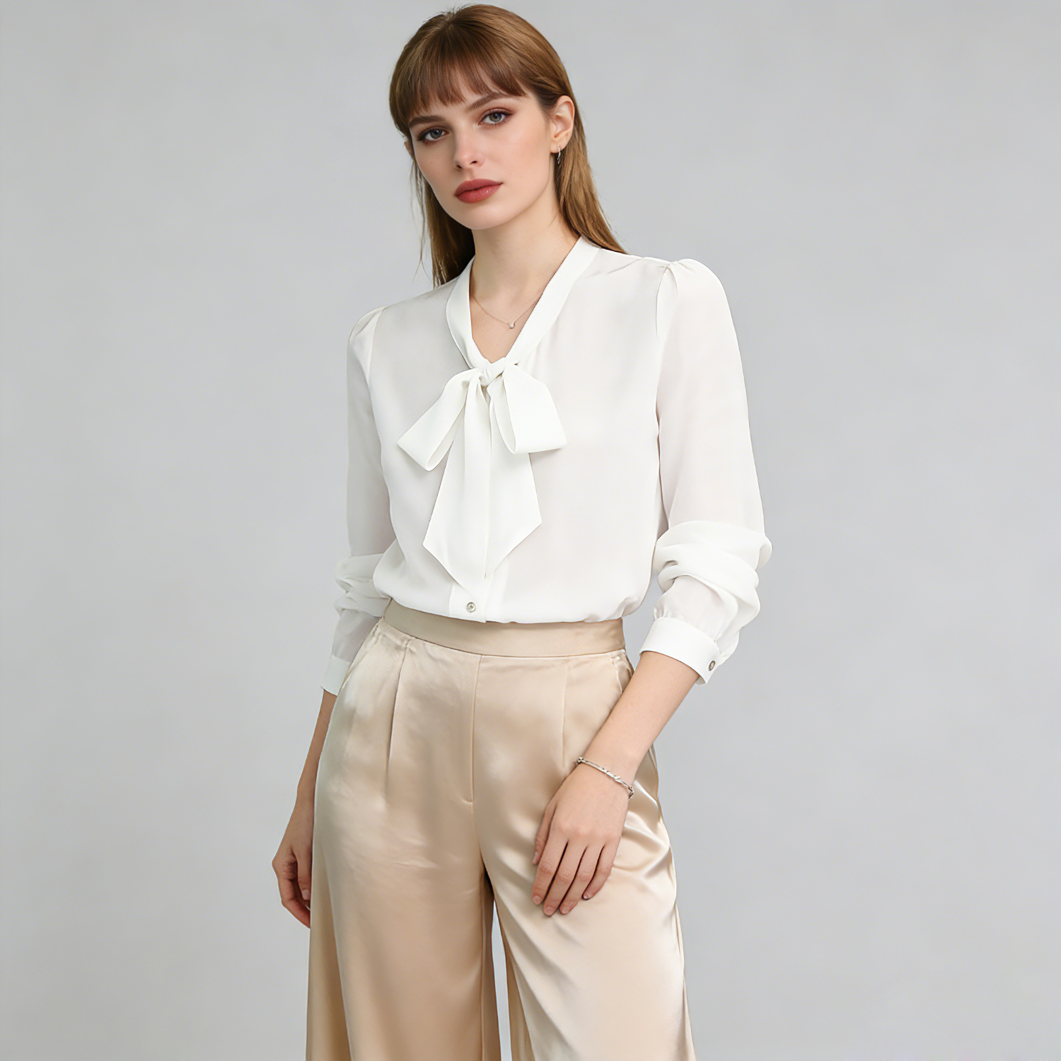 Bow Ribbon Silk Shirt for Women REAL SILK LIFE