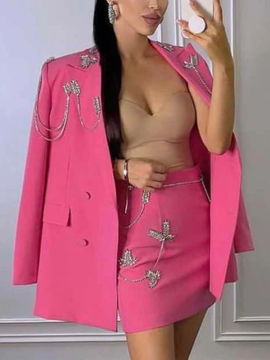 Sdrawing Sdrawing Temperament Famous Woman 2025 Autumn New Fashion Niche Splicing Diamond Senior Sexy Suit Suit Suit