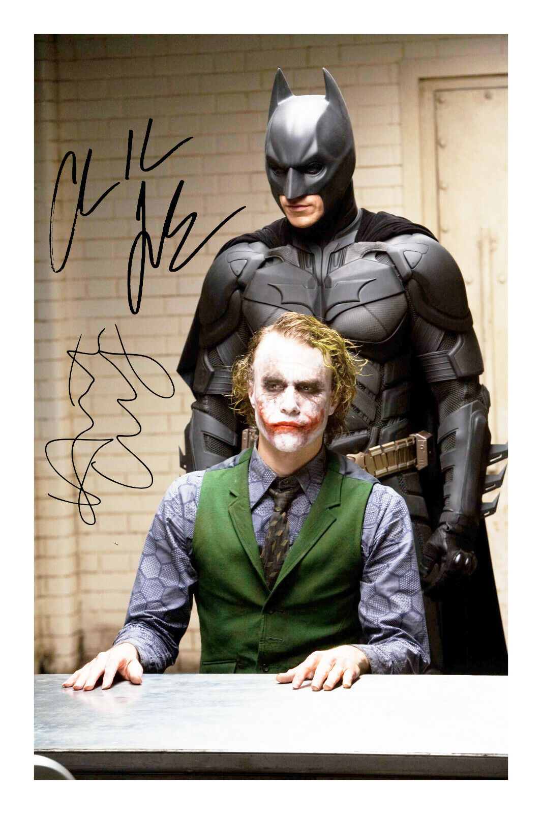 Batman & The Joker Signed A4 Photo Poster painting Print Autograph Christian Bale Heath Ledger