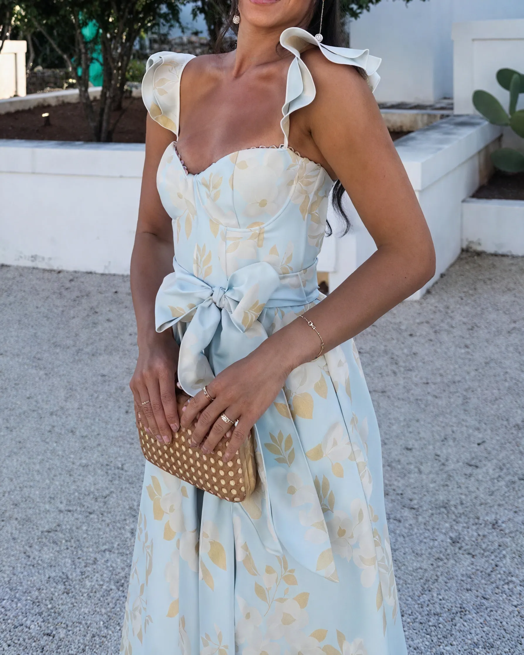 Damen Midi-Kleid – Blumenprint, Ärmellos, Schleifendetail, Frontschlitz-81250-a2971ae0-ffd1-48d0-838c-d810e960e3c9