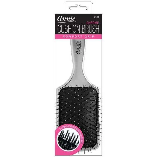 Annie Chrome Cushion Paddle Brush Nylon Bristle