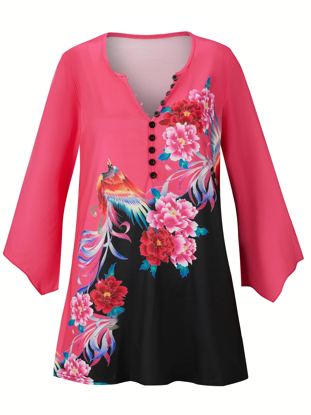 Style & Comfort for Mature Women Women 3/4 Sleeve V-neck Colorblock Floral Printed Tops