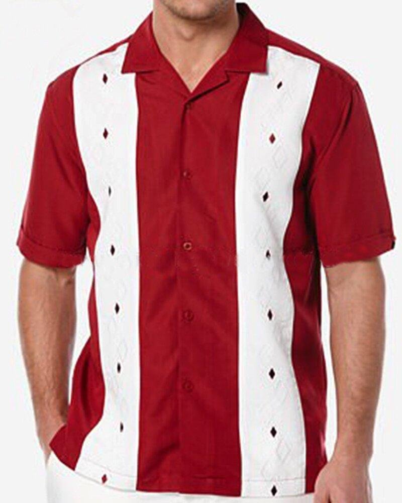 Men's Stitching Short Sleeve Lapel Shirt