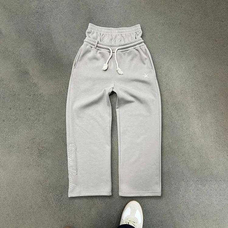Hiphop Double Waistband Design With Star Embroidery Sweatpants