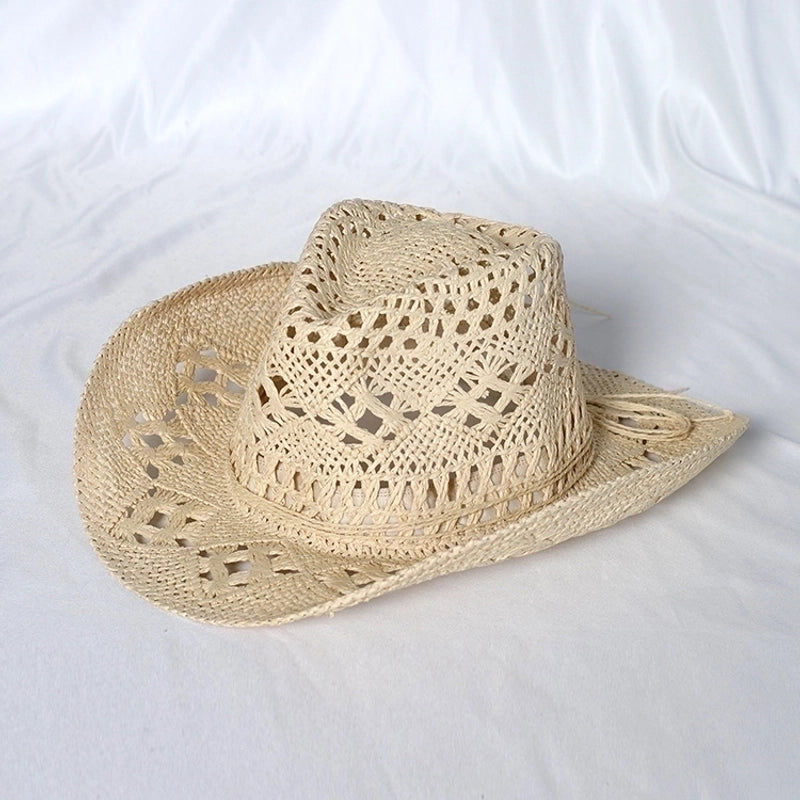 Unisex Minimalist Solid Color Hollow Out Crimping Straw Hat