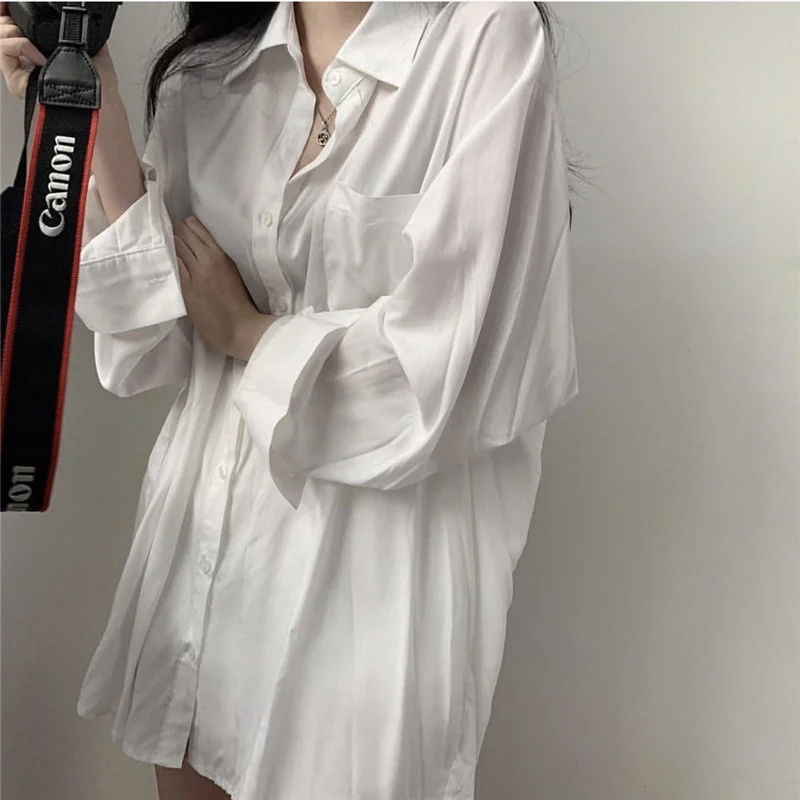 Uveng Uveng Korean Chic Sunscreen Shirt Women Solid Silk Slip Feeling Loose Long-Sleeved Shirt Jacket