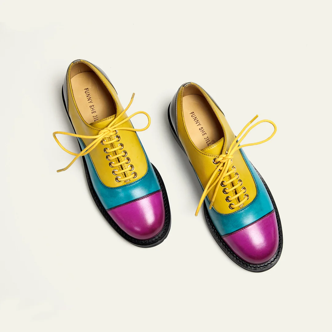 Multicolor Oxford Shoes Women Brogues Vintage Shoes