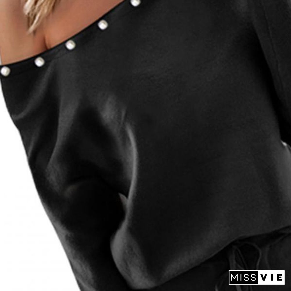 Tracksuit Set Hollow Out Skin-Friendly Eyes Print Women Outfit For Office