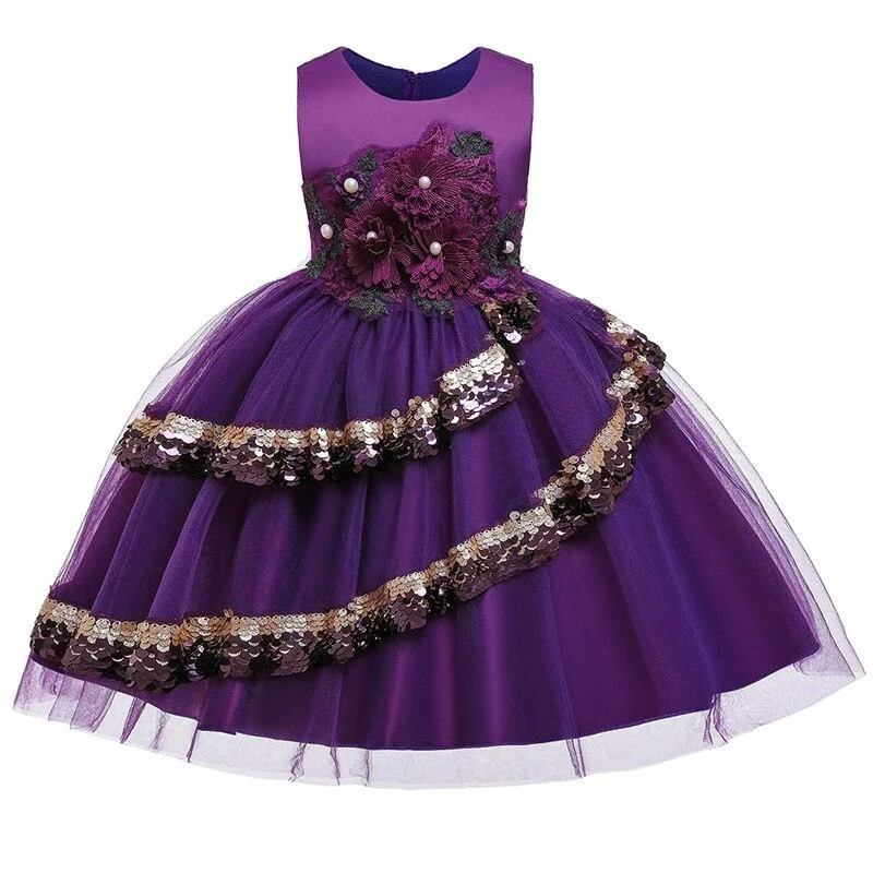 2021 Summer Baby Girl Dress Elegant Kids Dresses For Girls Children Clothes Flower Princess Dress Wedding Evening Party Dress