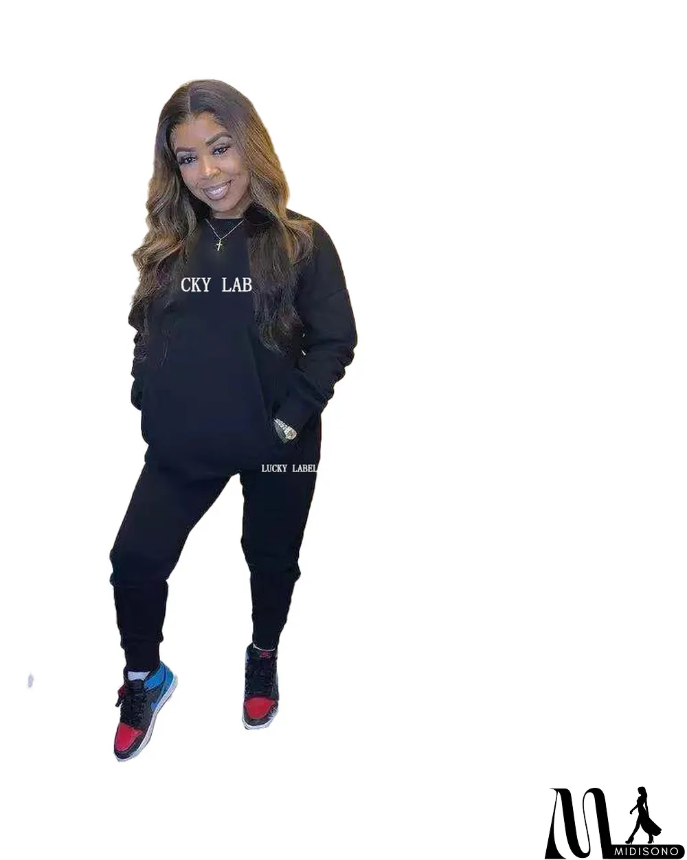 MidiSono - Fashion Letter Embroidery Casual Sweatshirts And Pants Two Piece Set