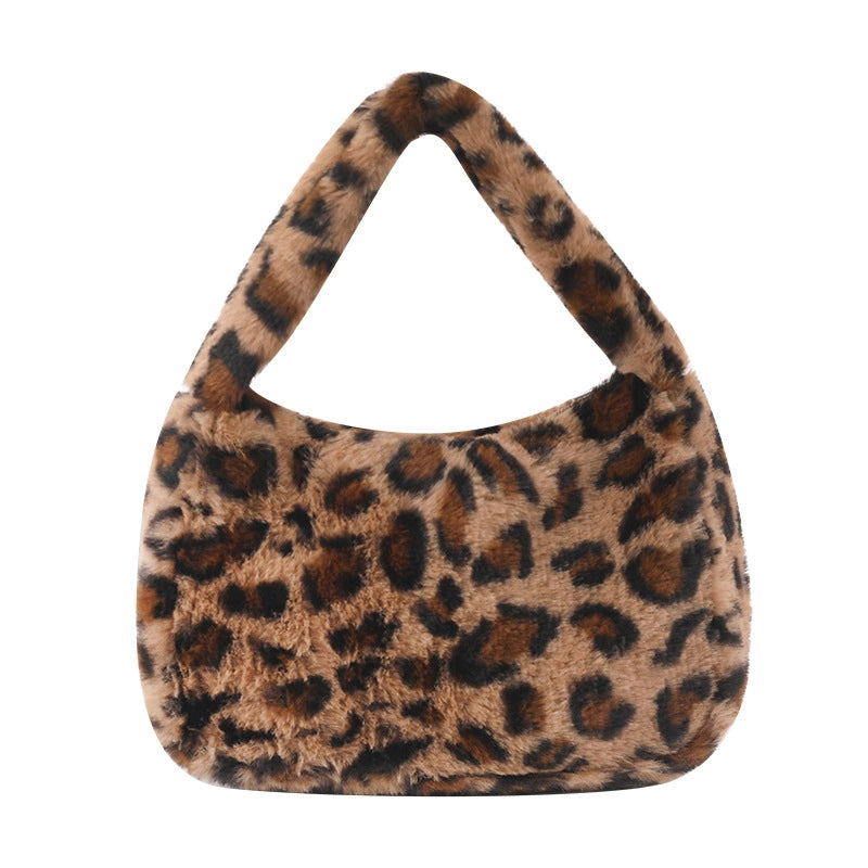 Women’s Small Plush Leopard Vintage Style Classic Style Dumpling Shape Zipper Handbag