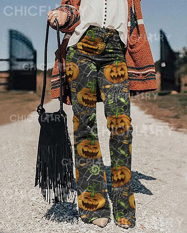 Women's Halloween Pumpkin Print Pants