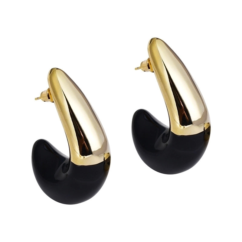 1 Pair Minimalist C Shape Enamel Copper 22K Gold Plated Ear Studs
