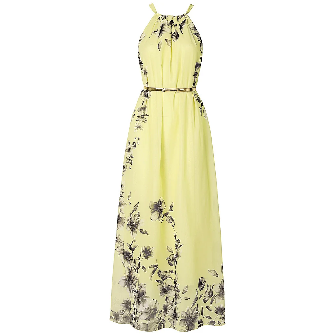 Bohemian Slim Dress Floral Sleeveless Print Chiffon Beach Skirt Holiday Dress