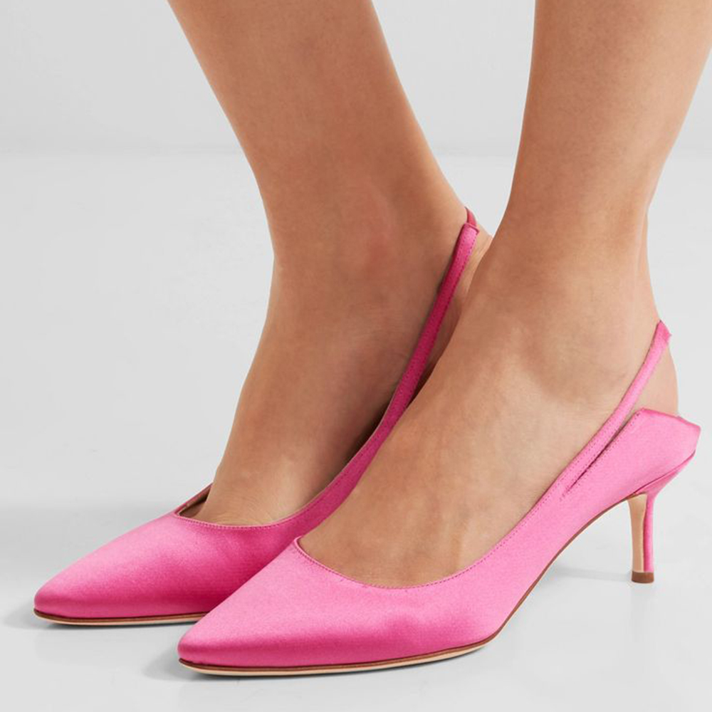 Pink Satin Closed Toe Stiletto Heel Slingback Pumps Nicepairs
