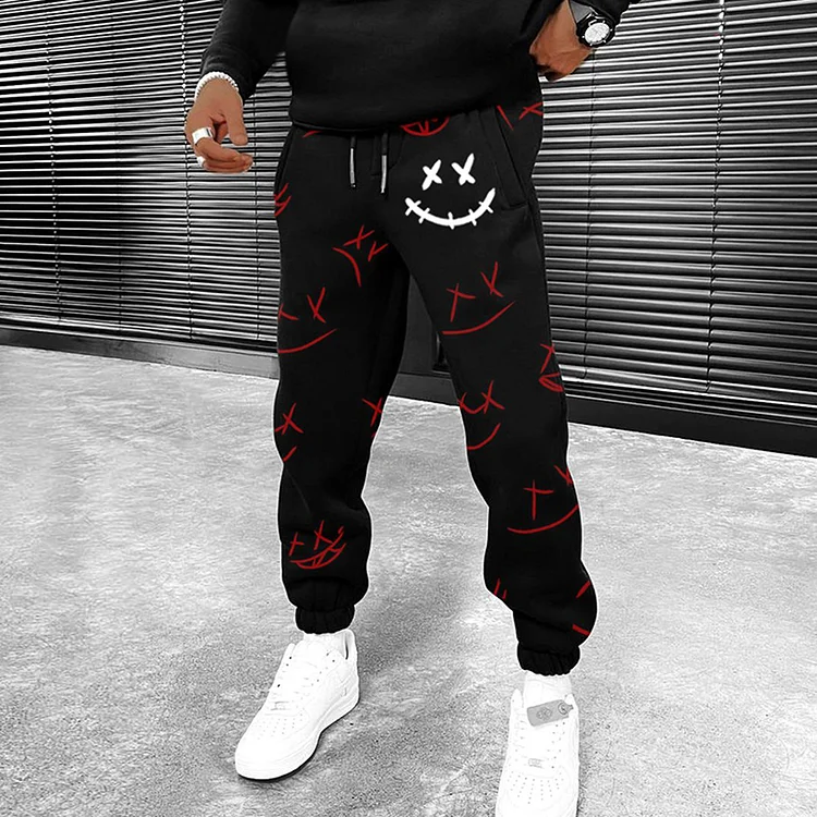 BrosWear Men's Fashion Smiley Print Casual Sweatpants