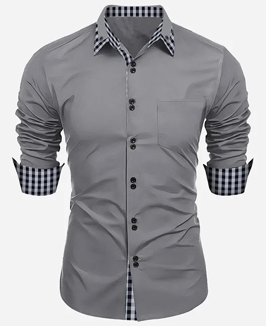 Business Single Breasted Plaid Patchwork Pockets Shirt Okaywear