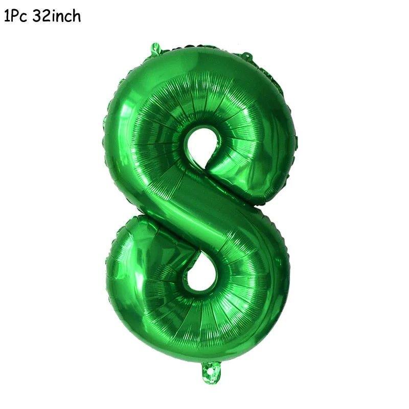11Pcs Green Foil Number Balloons Dinosaur Latex Balloon Kids Jungle Theme Birthday Safari Forest Party Decorations Baby Shower