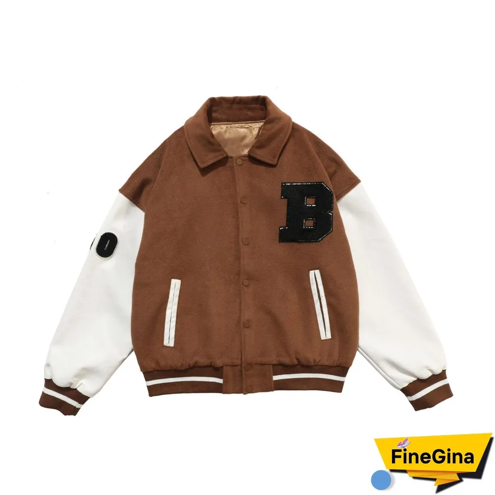 Letter Embroidery Colorblock Varsity Jacket