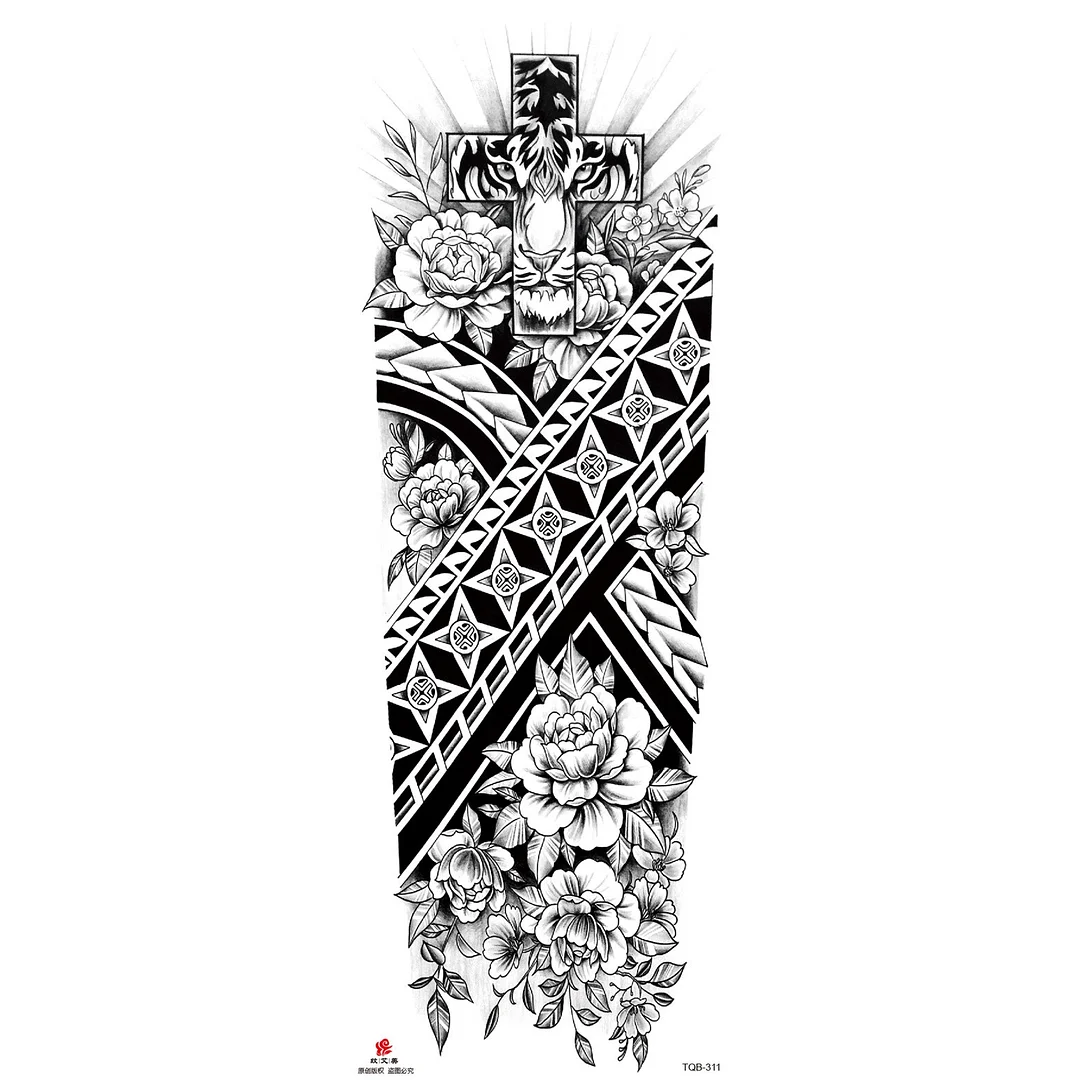 Sdrawing Arm Temporary Tattoo Wolf Lion Fish Horns Geometric Man Body Leg Rose Flower Phoenix Waterproof Sticker Cool Women Tatoo