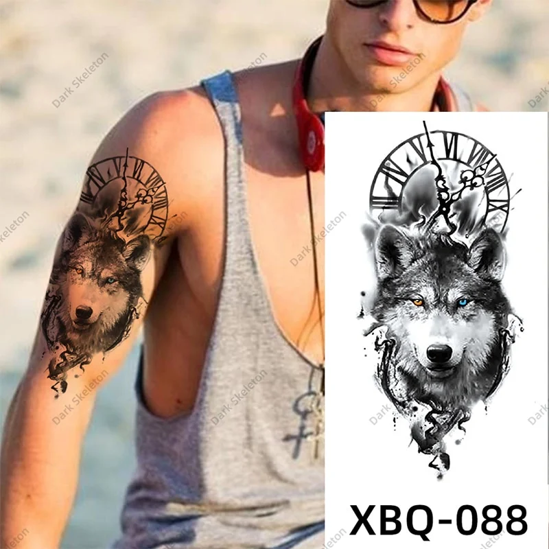 Sdrawing Black Forest Tattoo Sticker For Men Women Children Tiger Wolf Death Temporary Tattoo Fake Henna Skeleton King Animal Tatoo