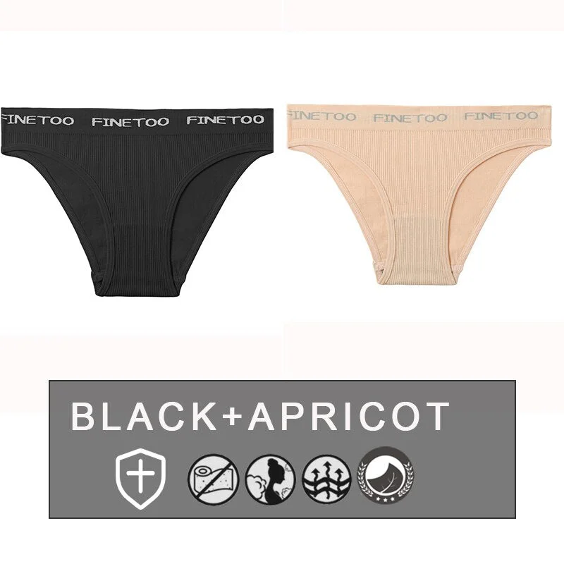 FINETOO 2PCS/Set Women's Seamless Panties Midi-Waist Femme Underpants Briefs Underwear Lingerie Letter Printed 9 Colors Pantys