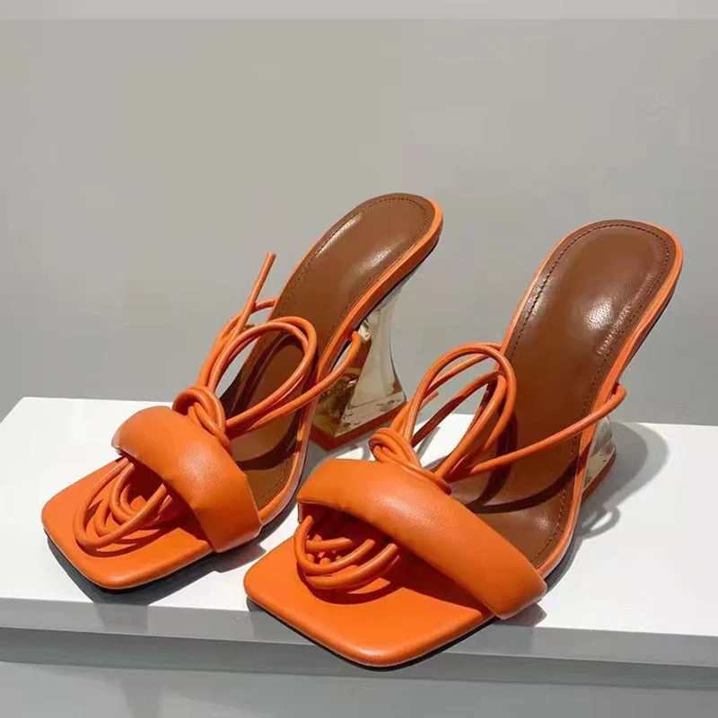 2022 New Ankle Strap Green Women's Sandals Summer Fashion Strange Transparent High Heels Sexy Open Toe Party Dress Shoes 35-42