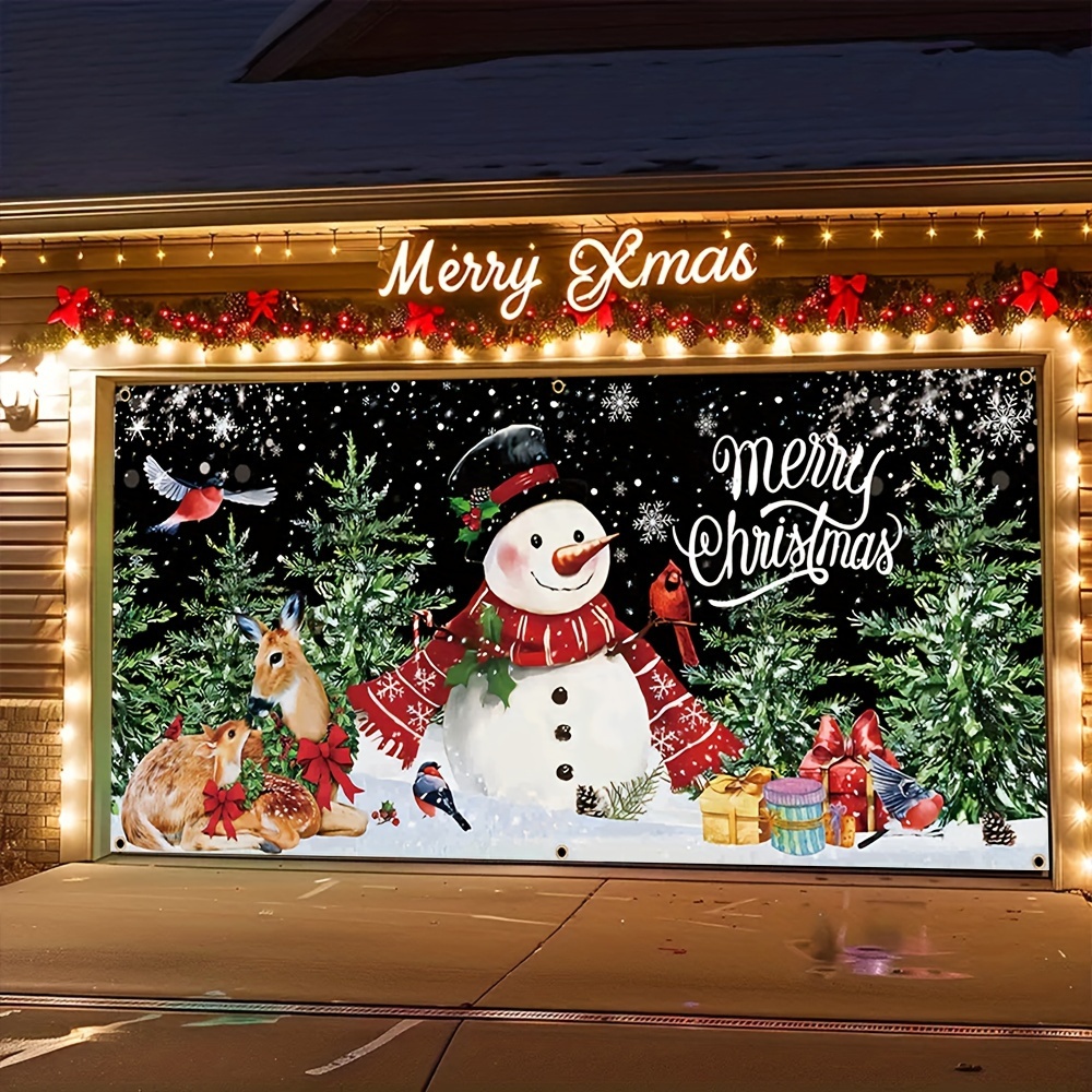 Tegooe Large Christmas Garage Door Banner Decoration with Snowman