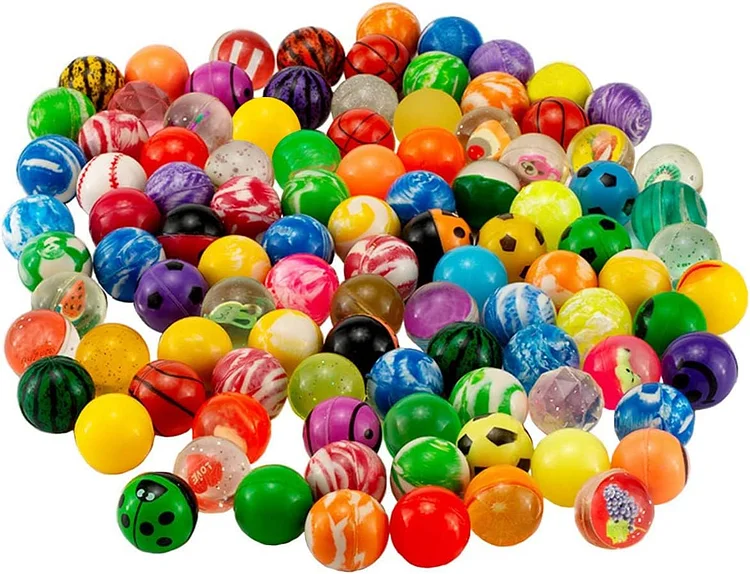OBTANIM 100 Pieces Colorful Bouncy Balls Bulk Mixed Pattern High Bouncing Balls for Kids Party Favors, Prizes, Birthdays Gift (27 mm)