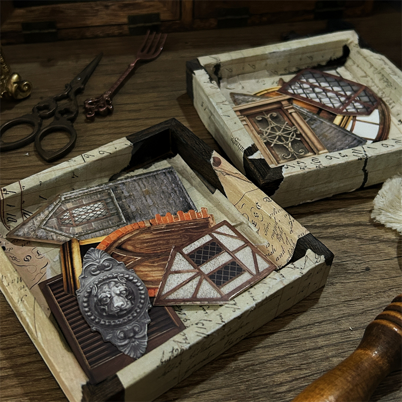 소재 종이 - 빈티지 유럽 스타일 성 문 창문