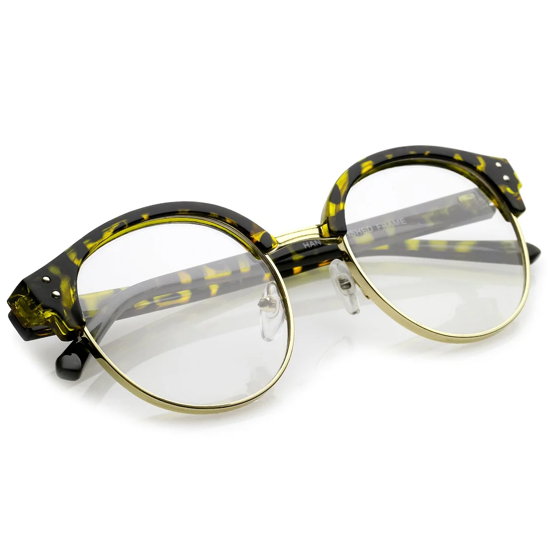 Classic Horn Rimmed Round Clear Lens Half Frame Eyeglasses 50mm
