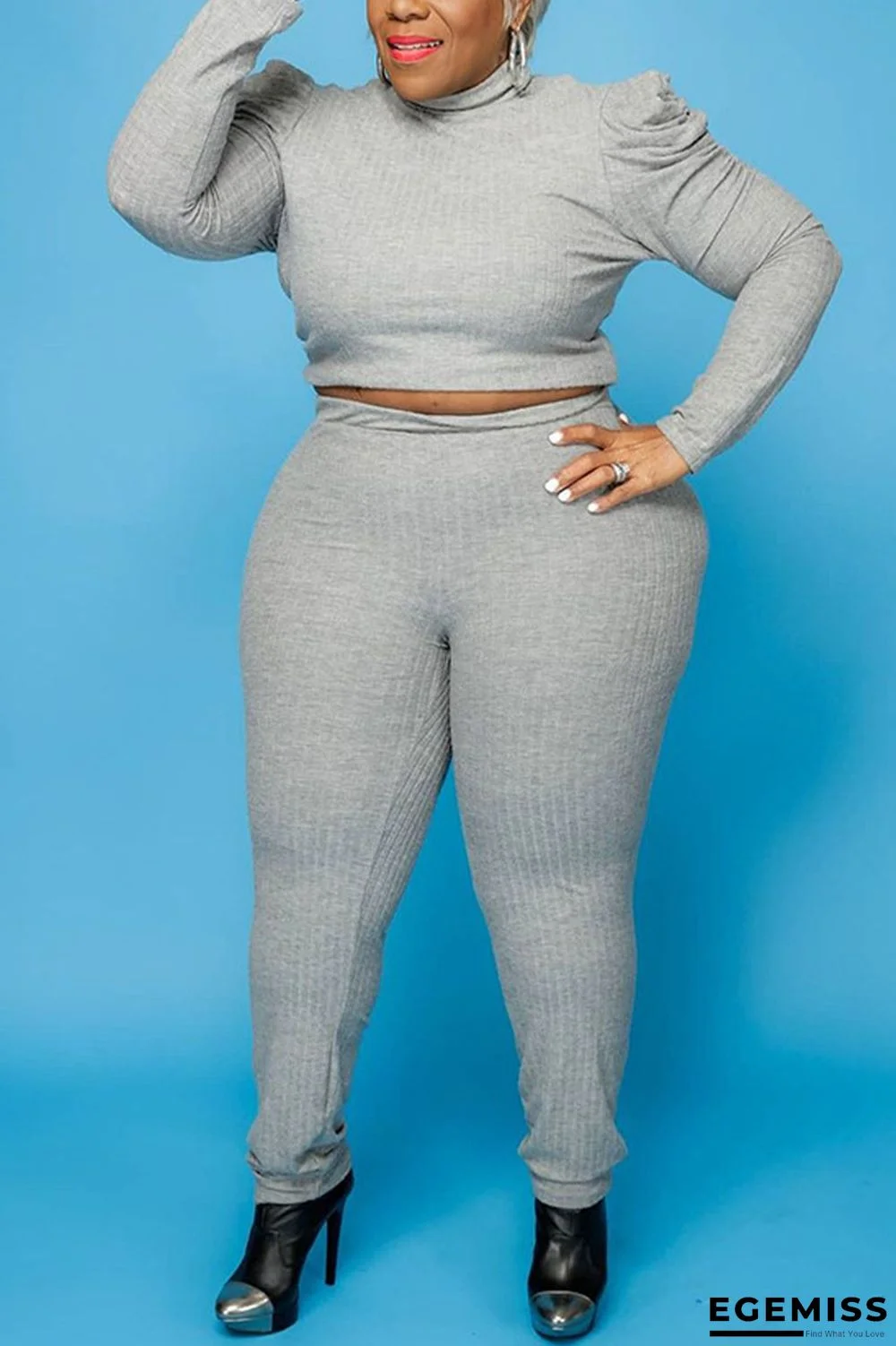 Grey Sportswear Solid Turtleneck Plus Size | EGEMISS