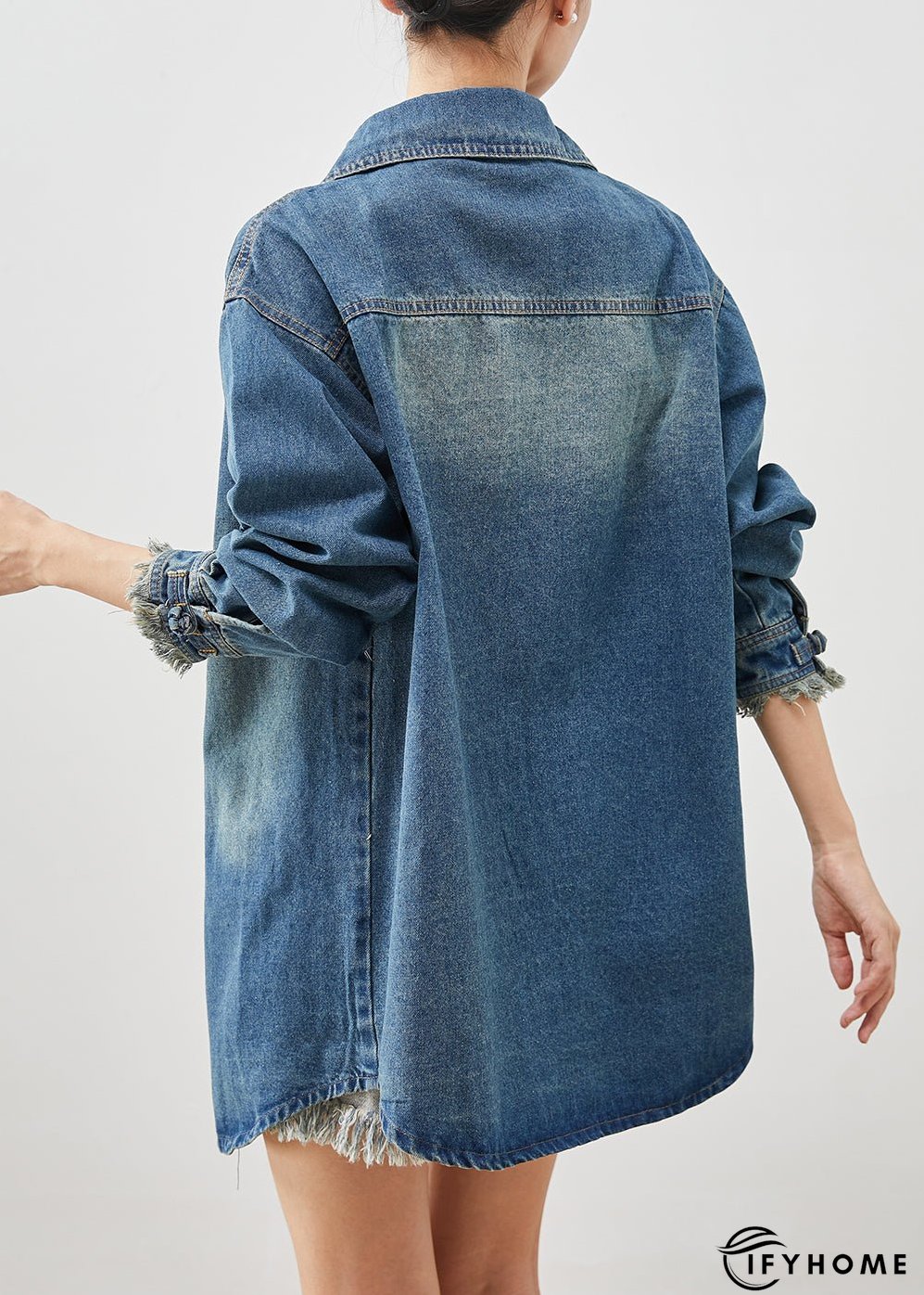 Plus Size Denim Blue Chinese Button Cotton Coat Outwear Spring | IFYHOME