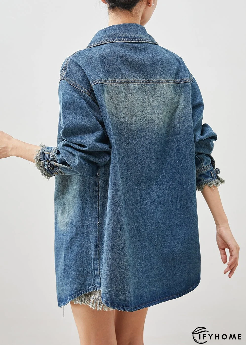 Plus Size Denim Blue Chinese Button Cotton Coat Outwear Spring | IFYHOME