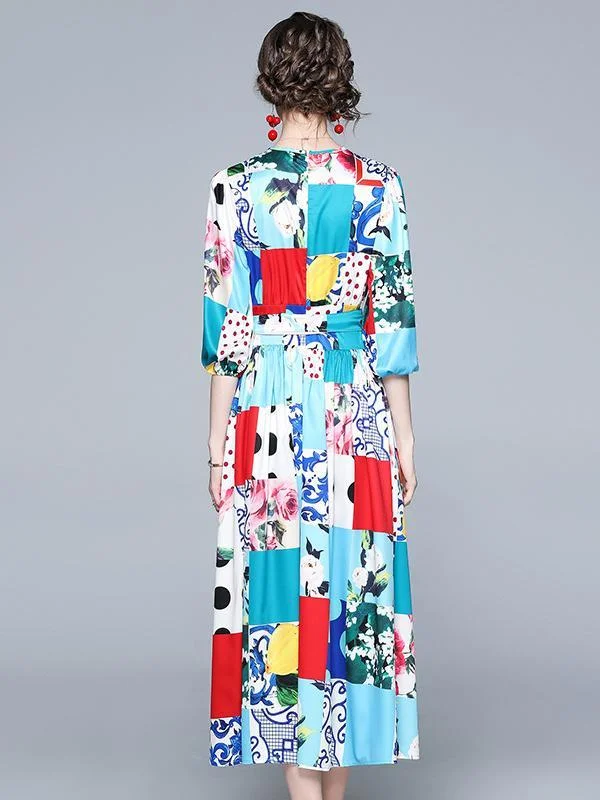 Fashion ancient polka dot print big swing dress