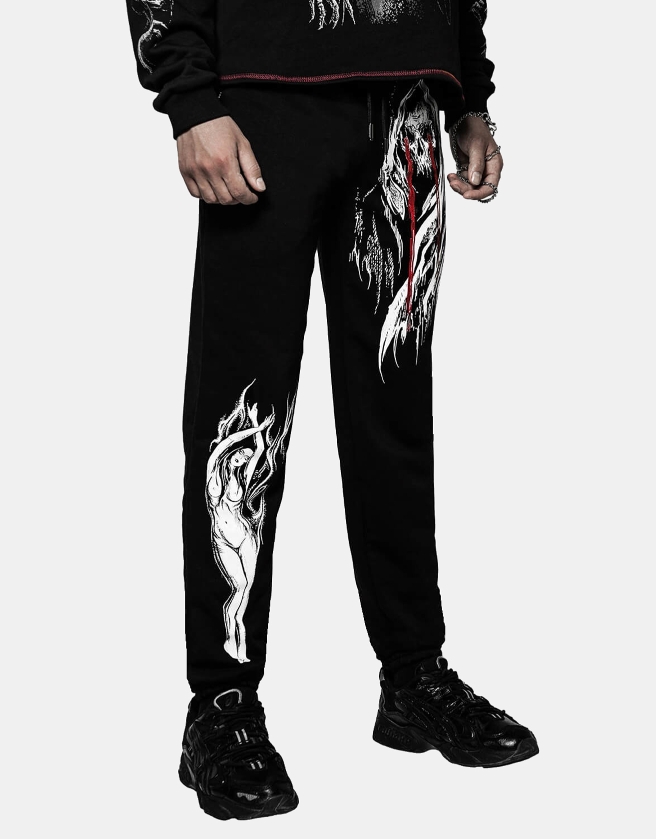 Black Metal Skull Leggings Casual Pants / TECHWEAR CLUB / Techwear