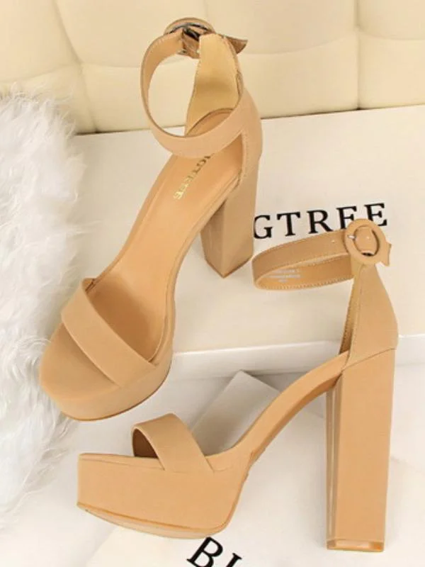 Sexy block heel super high heel open toe belt buckle sandals