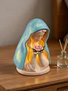 LED Mary Prayer Statue Night Light Warm Light Religious Mother Decor Lights Multi-Purpose Soft Glow Resin Statue Table Lamp for Spiritual Peace Comfort