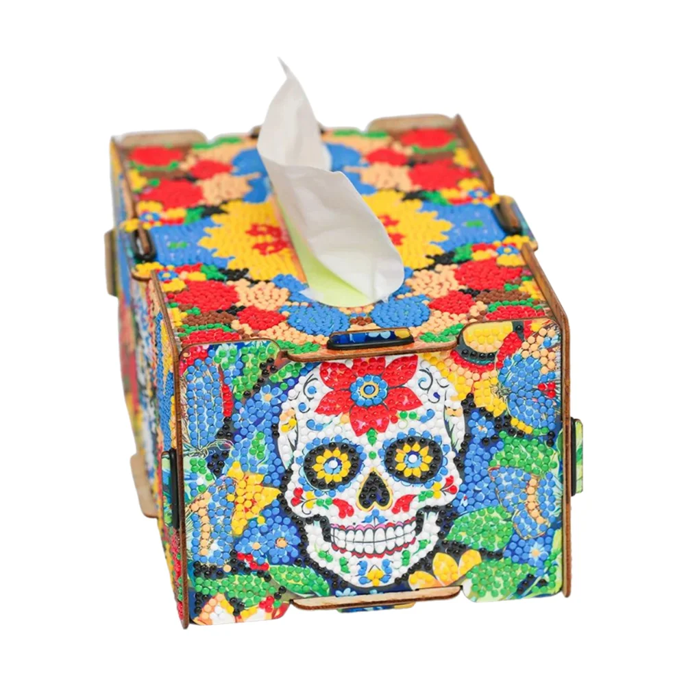 Wooden Skull 5D DIY Diamond Painting Tissue Holder Home Diamond Art Tissue Box