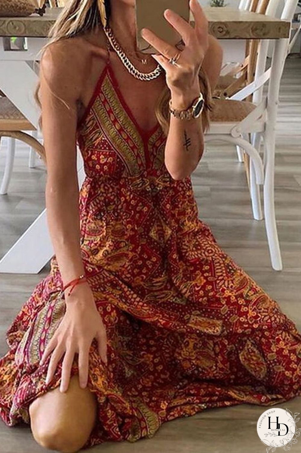 Bohemian V-Neck Sling Maxi Dress