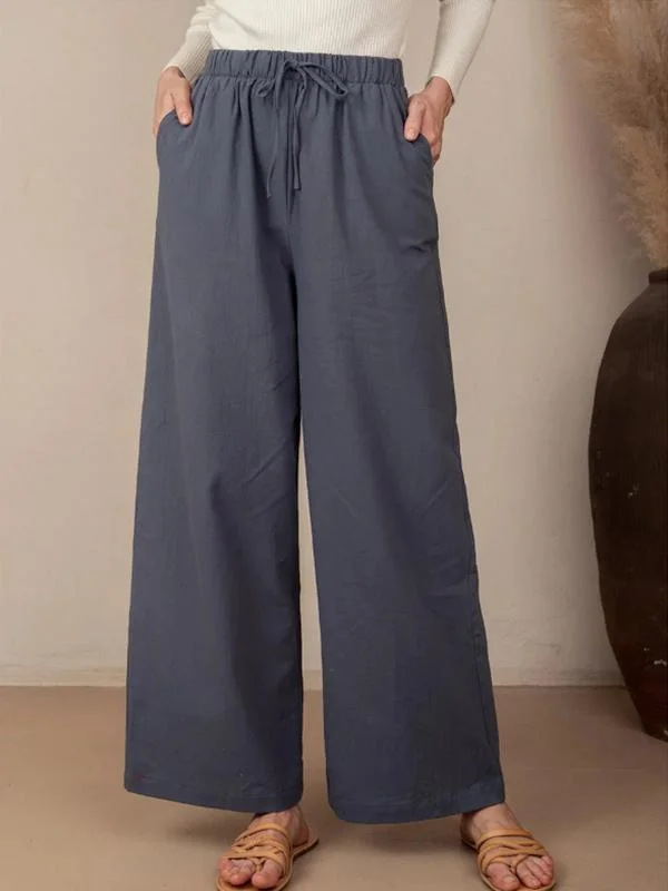 Women's cotton and linen casual pocket trousers-Mayoulove
