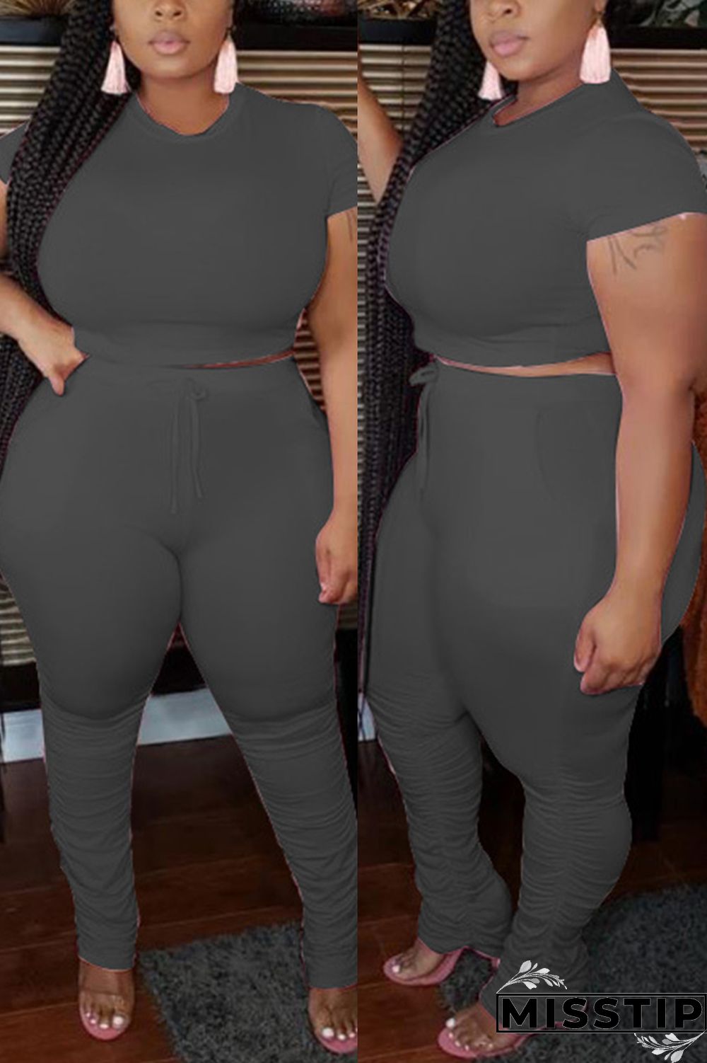 Green Fashion Casual Trousers Plus Size Two-piece Set