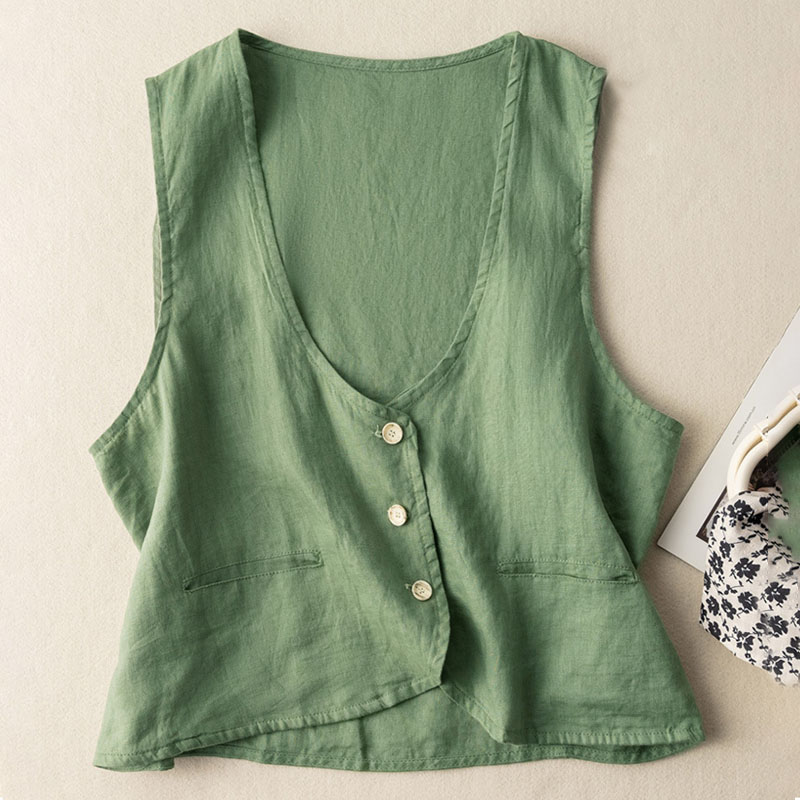 Literary and retro cotton and linen vest with top-coollova:luchamp