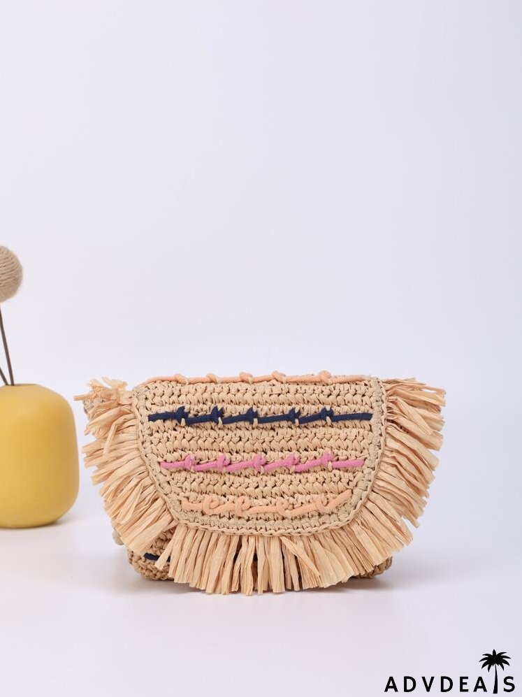 Mini Fringe Decor Flap Straw Bag