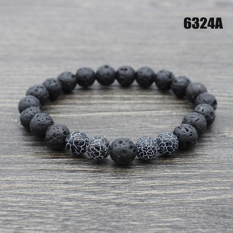 Retro Round Volcanic Rock Stone Beaded Unisex Bracelets