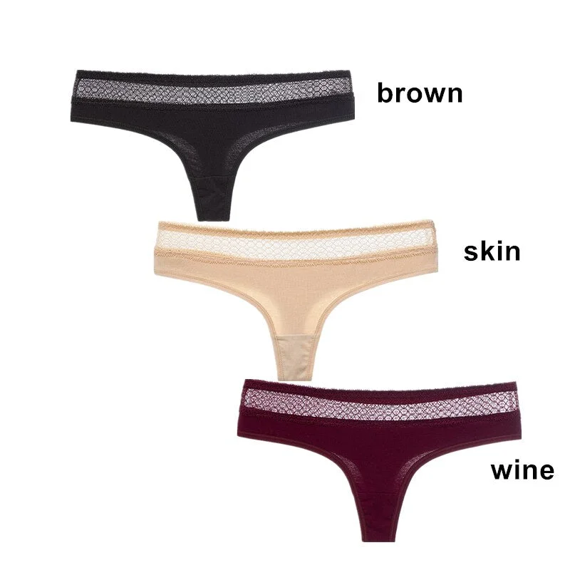 3Pcs/Lot Women G-String Cotton Thongs Solid Sexy Panties Lace Underwear Female T-back Underpants Girls Bikini Panty Thongs 2020