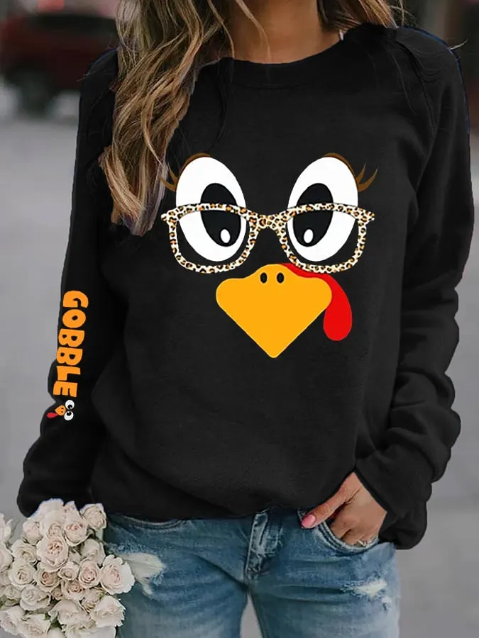 Women's Cute Turkey Fall Thanksgiving Casual Sweatshirt 