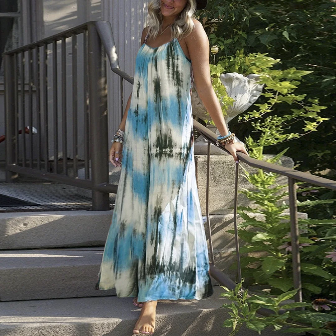 Brownm Quality Loose Tie-dye Print Long Dresses