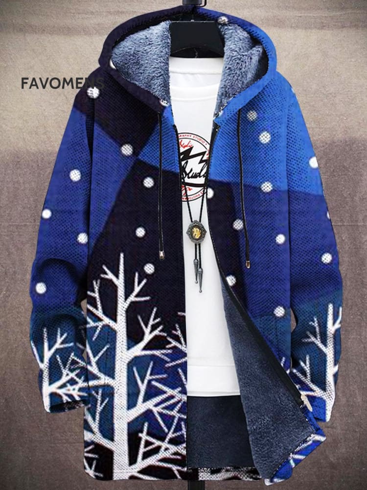 Unisex Retro Color Block Starry Sky Forest Branches Printed Plush Thickened Long Sleeve Sweater