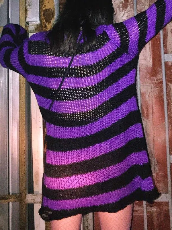 Brownm Distressed Stripe Longline Sweater